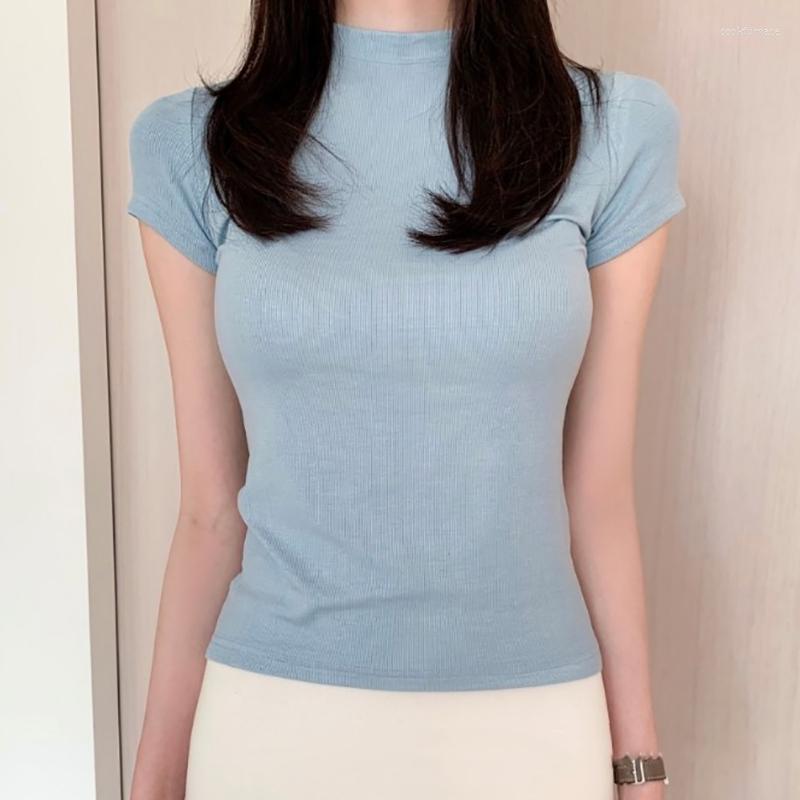 

Women's T Shirts Summer Tops Cotton Shirt Women Slim Elastic Tshirt Womens Clothes Korean Style Short Sleeve Tee Femme Camisetas De Mujer, Black