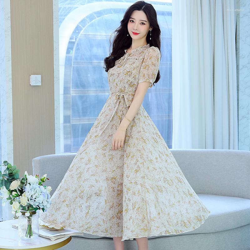 

Party Dresses Chiffon Printed Lace Up Floral Dress Wedding For Women, Green
