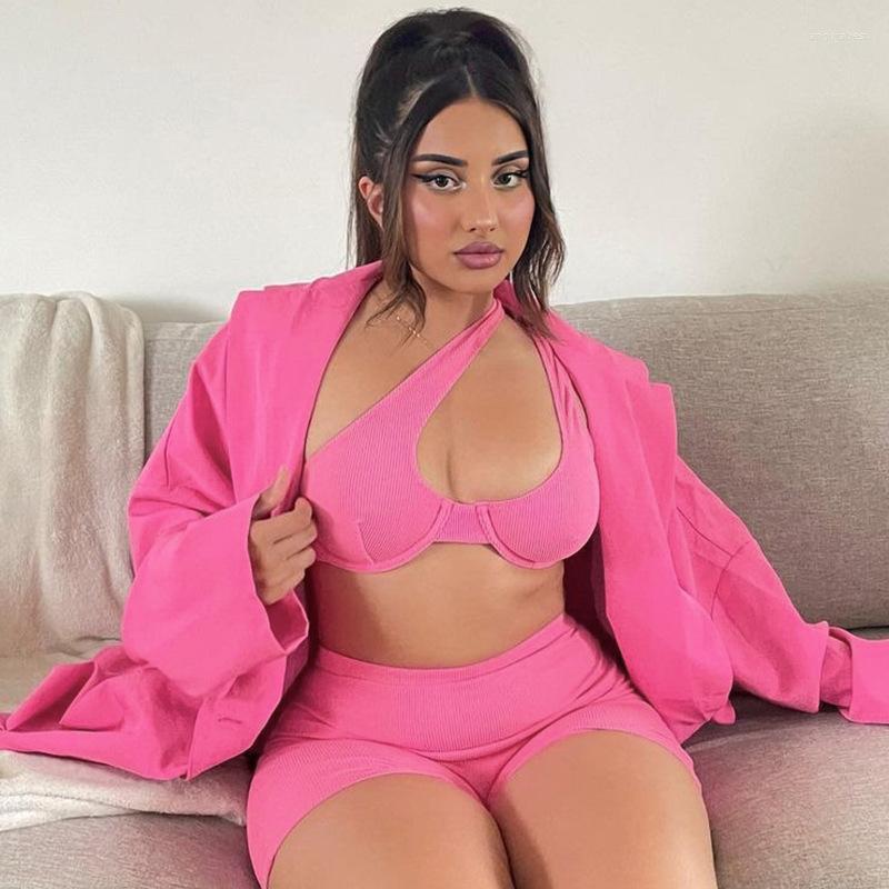 

Women' Tracksuits 2023 Fashion Women Summer 2 Pieces Outfits Solid Color Oblique Shoulder Sleeveless Bra Tank Tops Elastic High Waist, Black