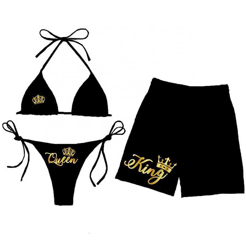 

Women's Bra Custom 3 Piece Designer Matching Swimsuits for Couples Men Beach Shorts Women Thong Bikini Set, Women-12
