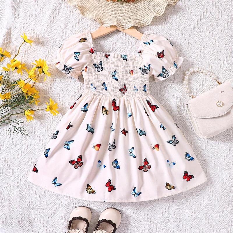

Girl Dresses Toddler Girls Child Short Sleeve Butterfly Prints Summer Beach Sundress Party Princess Dress, White