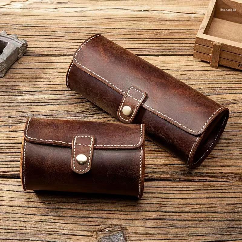 

Watch Boxes Genuine Leather Case Three Piece Round Buckle Bag Outdoor Convenient Couple Storage Box Wholesale 904L Super