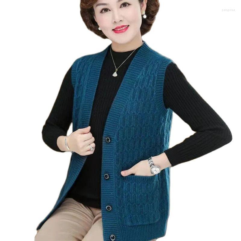 

Women's Vests 2023 Middle-Aged And Elderly Mothers Spring Autumn Knitted Vest Coat Female Fashion Women V-Neck Sweater Top, Green