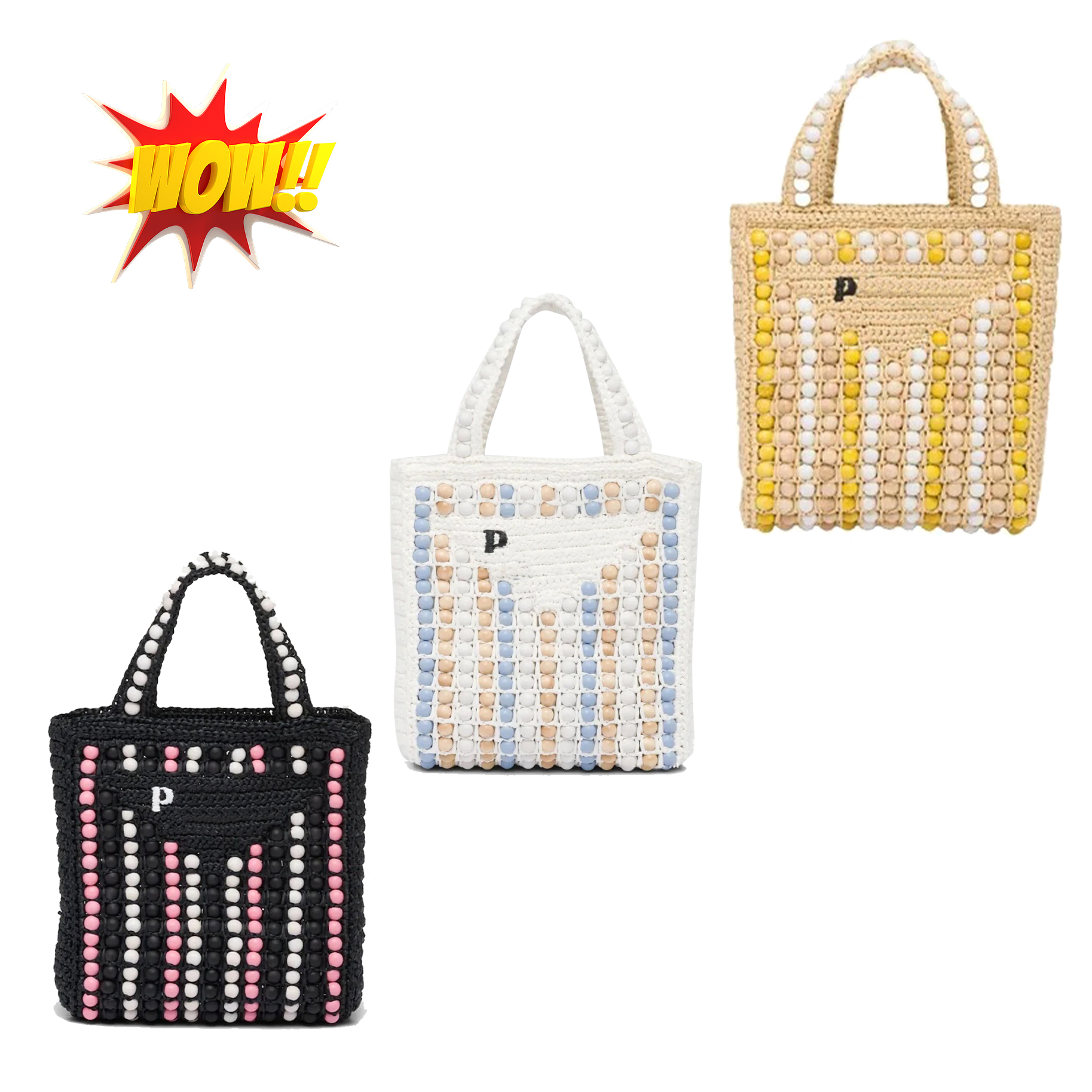 

classic triangle Raffia beach bag Plain prad Womens mens handbag Straw white clutch Bag luxury stripe designer weave Open tote crossbody Yellow Big Shoulder bags