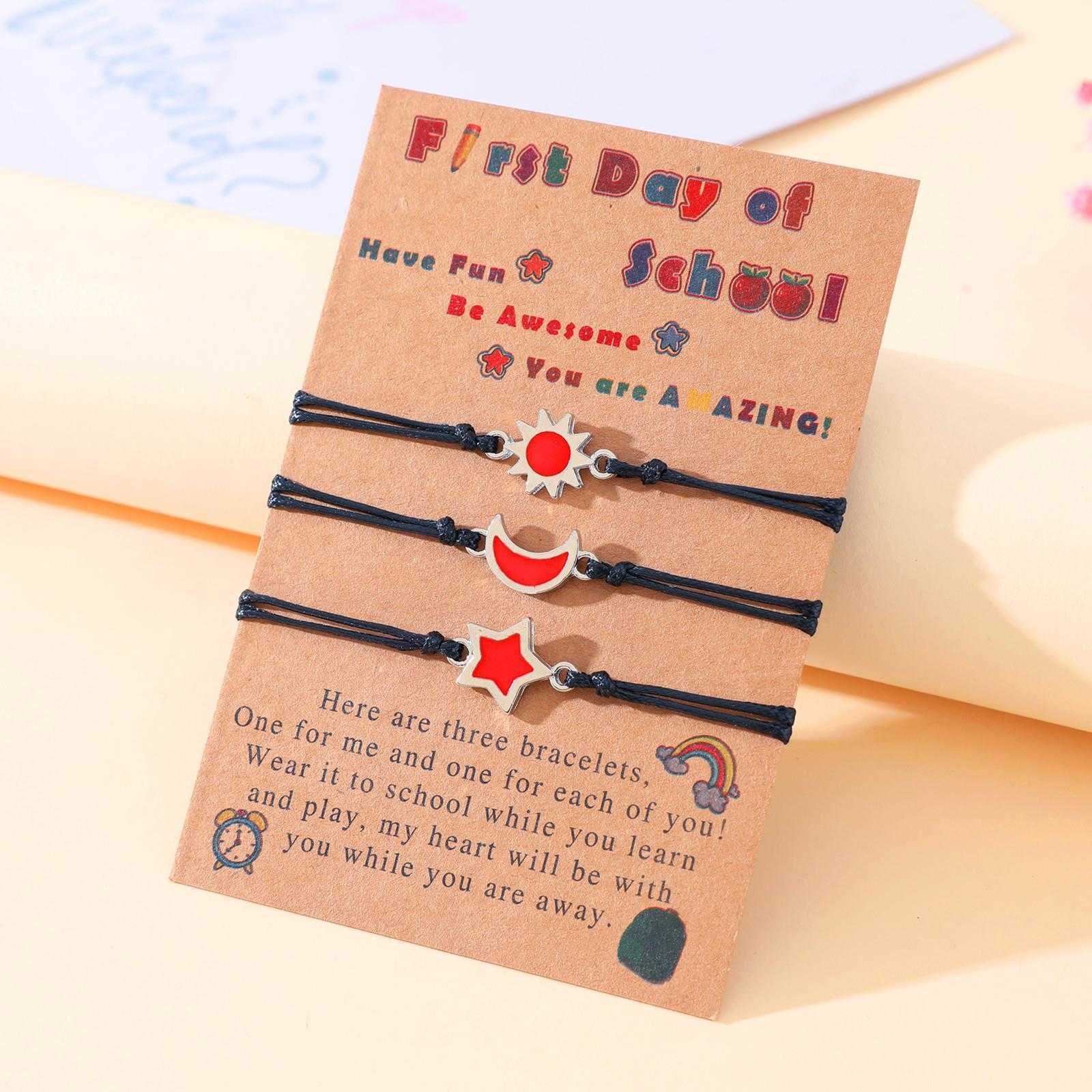 

Sun Moon Star Kindergarten School Season Woven Bracelet Creative Alloy Dripping Oil Back To Carrying Strap Female