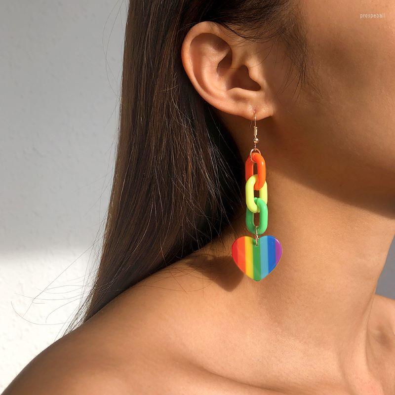 

Dangle Earrings Fashion Rainbow Acrylic Heart Long Creative Jewelry Pride Festival Gifts