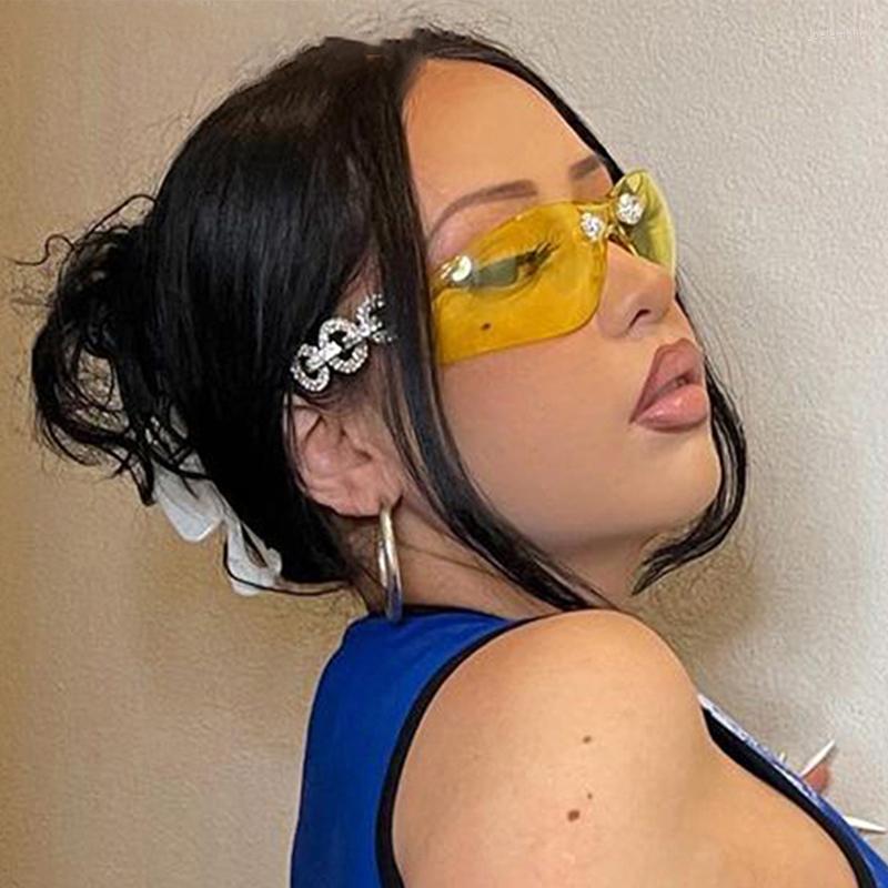 

Sunglasses Diamond Rimless High Quality Women Men Rhinestone Shield Goggle Eyeglasses Shades Design Sun Glasses