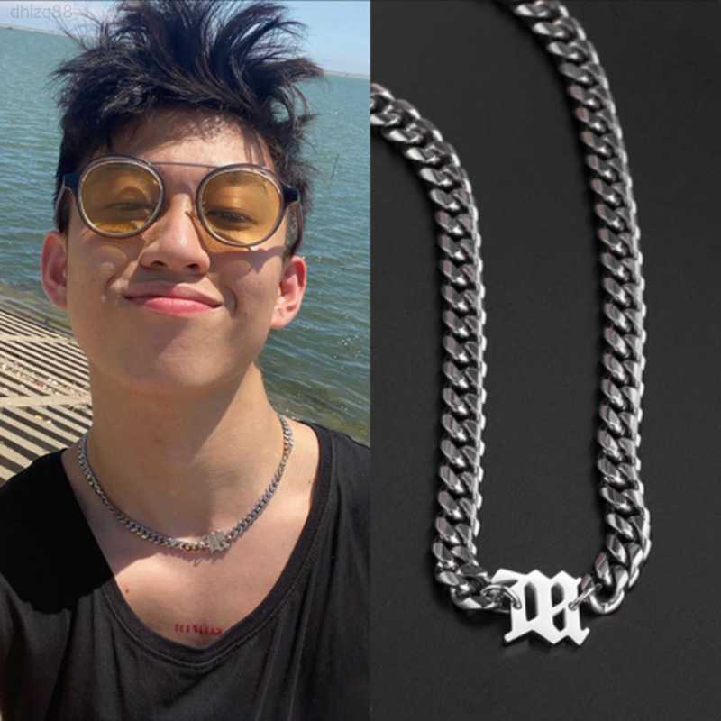 

Rich Brian Seven Brothers Same Hip Hop Cuban Necklace Trendy Men and Women Personalized Titanium Steel Letter Thick Chain Accessories