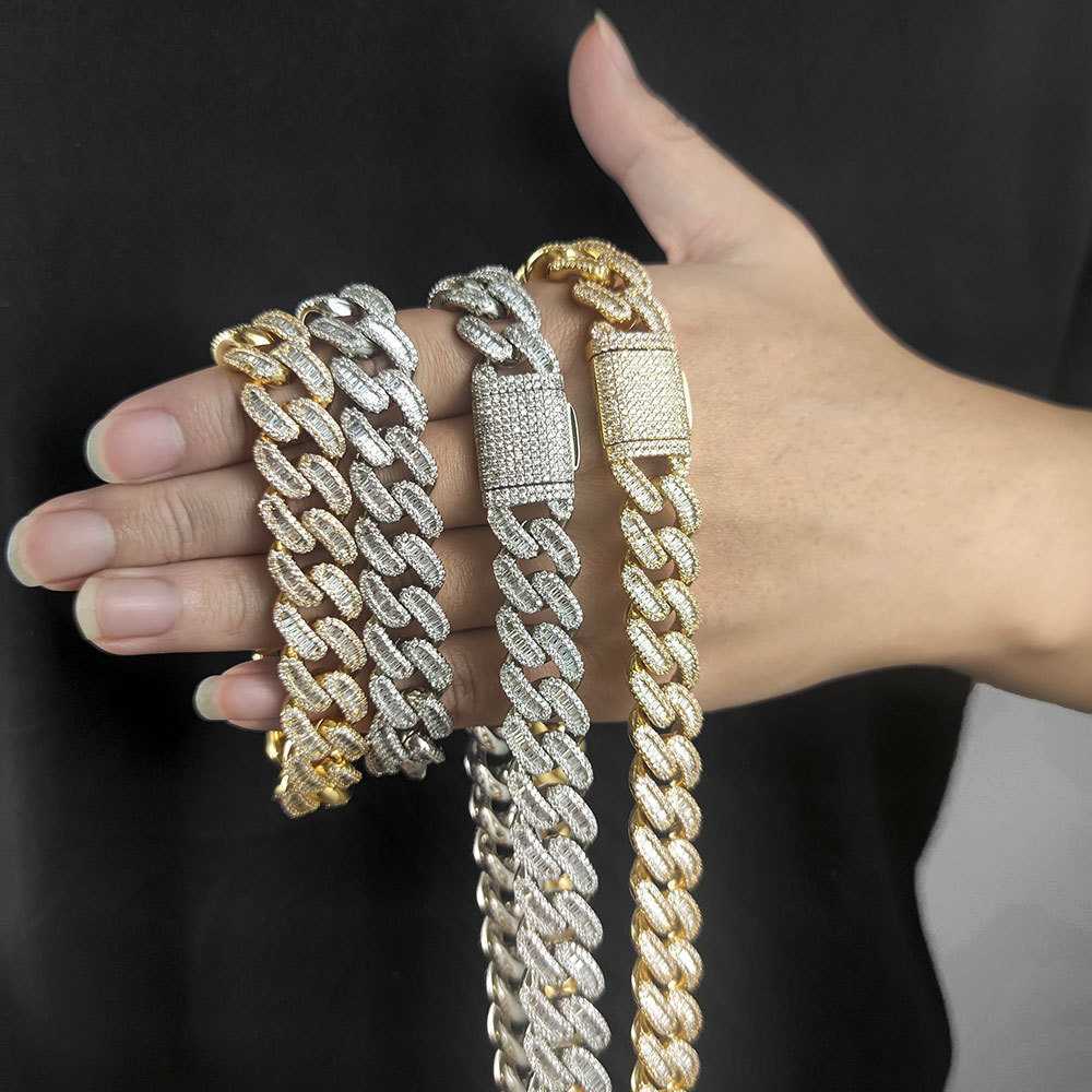 

Hip Hop Jewelry 15mm Stainless Steel Gold Plated Cuban Chain Necklace Bracelet Diamond Iced Out Cuban Link Chain for Men