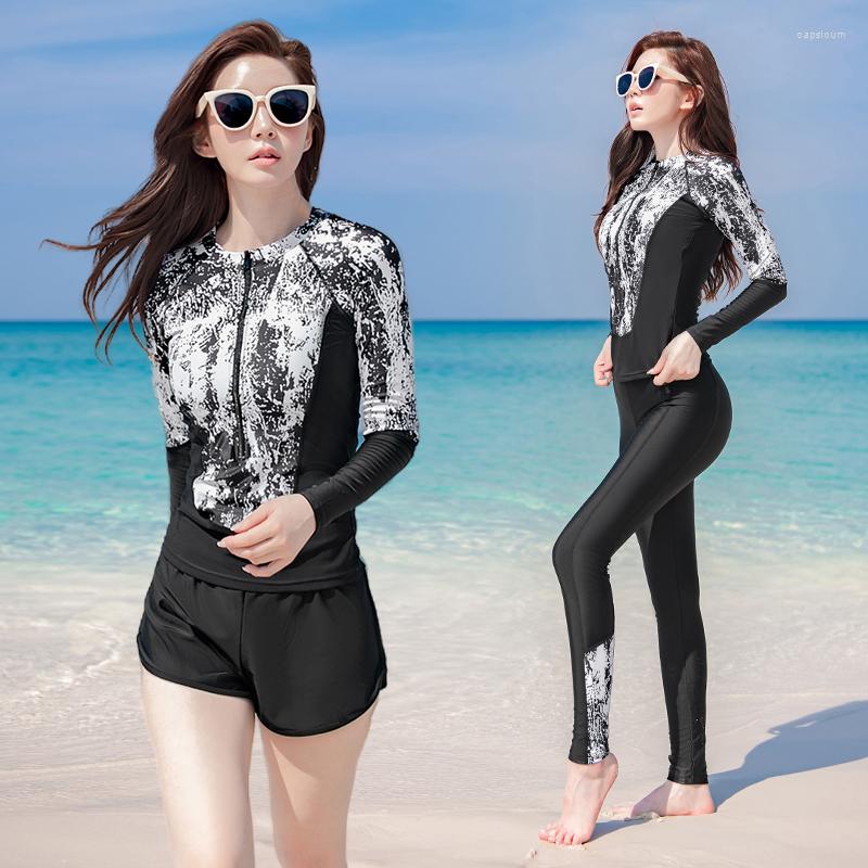 

Women's Swimwear 2023 Women Swimsuit Rash Guard Long Sleeve Pant Bathing Suit Leaf Printed 4 Pieces Surfing Wear, Women 4 pcs