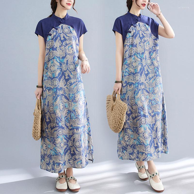 

Ethnic Clothing Women's Elegant Cheongsam Long Qipao Shanghai Story Tang Suit Traditional Vintage Chinese Cotton Linen Oriental Gown