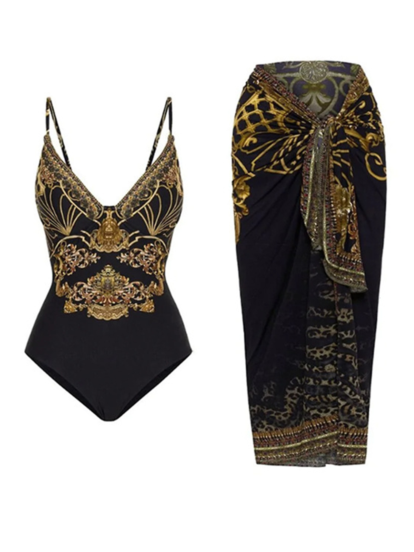 

Suits 2023 Vintage Print Swimsuit Women Beach Dress Sexy V Neck Swimwear Female Bathing Beachwear Swimming Bathers 230509