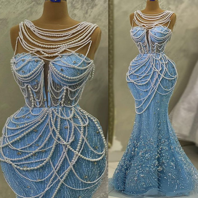 

2023 May Aso Ebi Sequined Lace Prom Dress Pearl Beaded Crystals Mermaid Evening Formal Party Second Reception Birthday Engagement Gowns Dress Robe De Soiree ZJ258, Gold