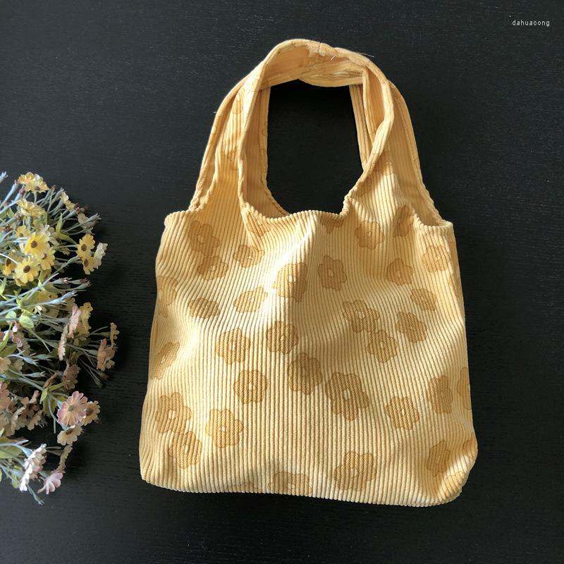 

Evening Bags Hylhexyr Ins Corduroy Handbag Flower Pattern Cotton Cloth Shoulder Bag Student Sundry Vest For Woman, Yellow