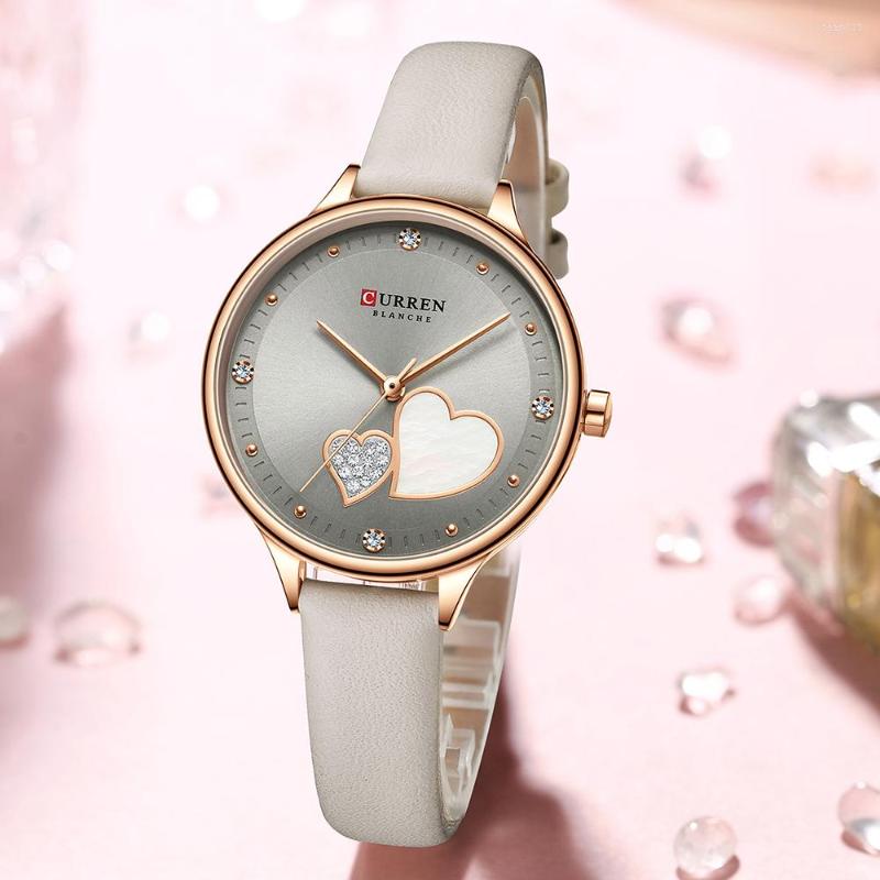 

Wristwatches CURREN Women's Watches Top Quartz Leather Wristwatch With Rhinestone Elegant Clock For Woman Dress Female, White