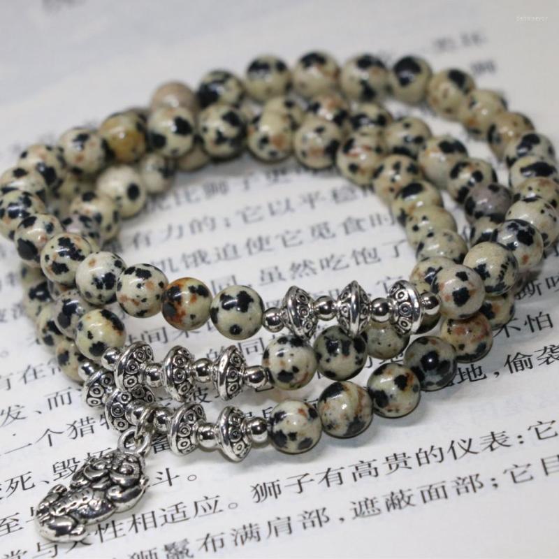 

Strand Elastic Fashion Natural Dalmation Stone Multilayer Long Chain Bracelets 6mm Round Beads Jewelry B2232