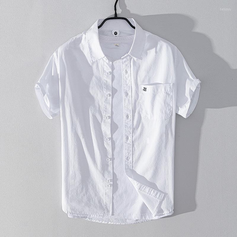 

Men's Casual Shirts Italy Summer Arrival Short Sleeve Pure Cotton Shirt Men Fashion Solid For Tops Mens Clothing Chemise, White
