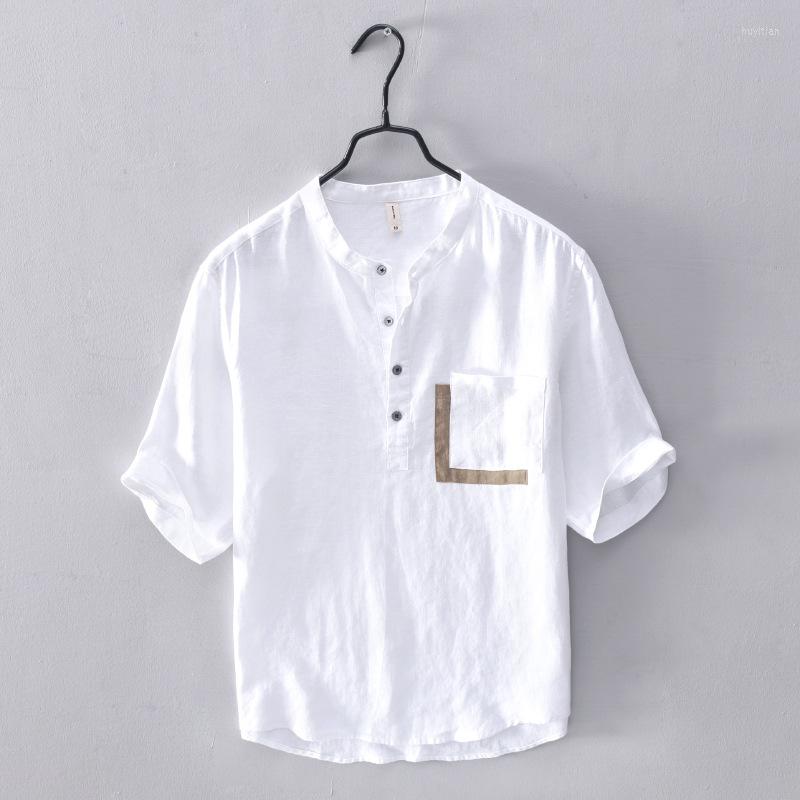 

Men's T Shirts Summer Linen T-shirt Round Neck Loose Thin Leisure Short Sleeves Shirt 798, White
