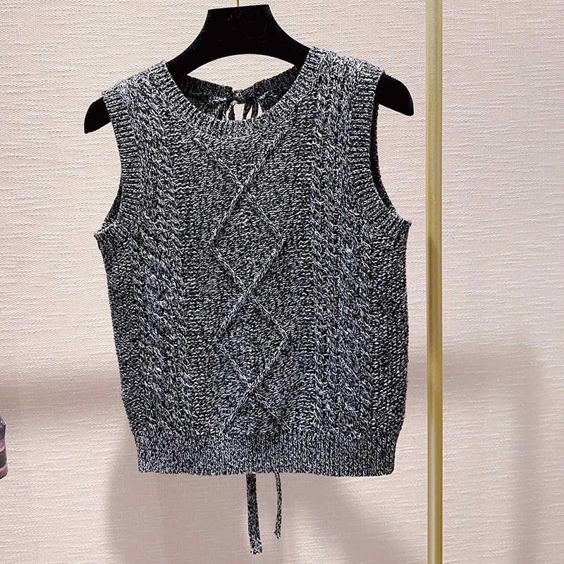 

Women's Tanks Fashion High Quality Wool Bandage Backless Designs Knitted Vest For Women 2023 O-Neck Sleeveless Tank Top Lady Summer, Picture shown