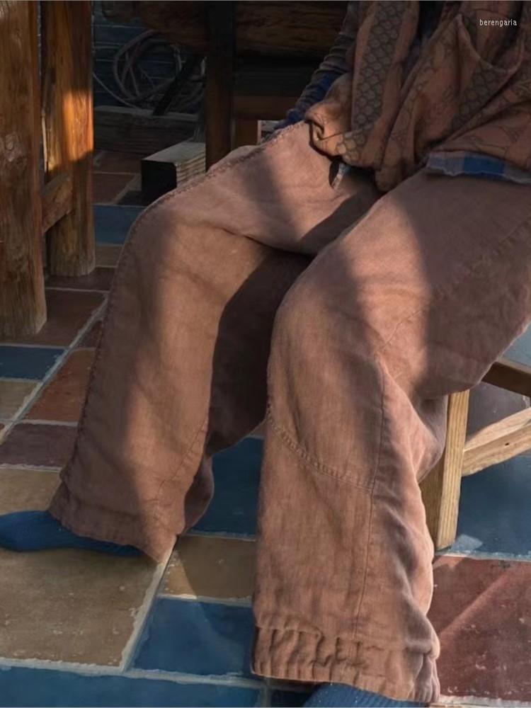 

Women's Pants Women Loose Linen Ladies Padded Trousers Female 2023 Elastic Waist Winter, Brown