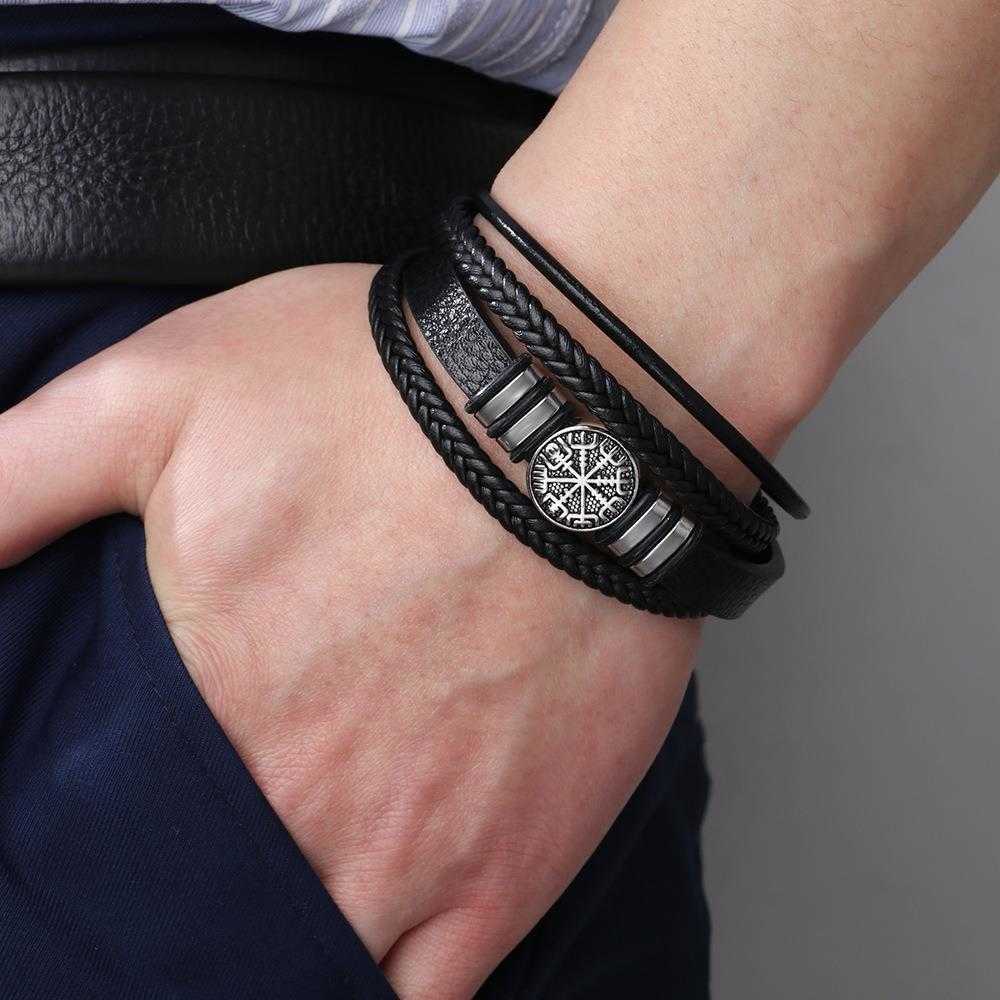

Woven Leather String Bracelet Fashion Punk Multi Layer Mens Trend Compass Personalized