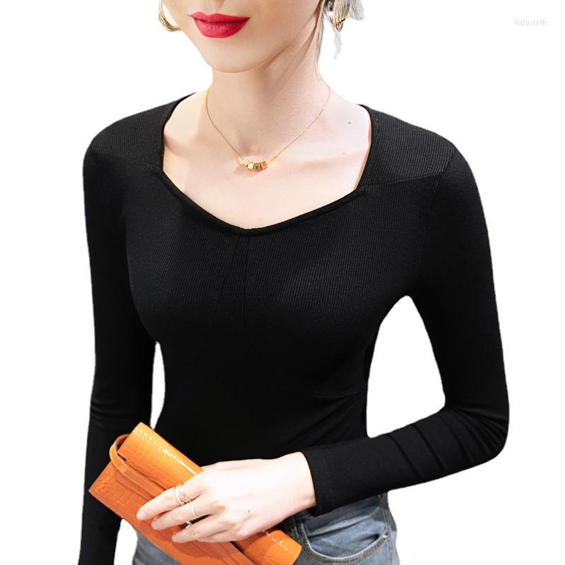 

Women' T Shirts 2023 Autumn And Winter Interior Bottoming Shirt Foreign Style Blouse V Neck Long-sleeved Women' Clothing, Black