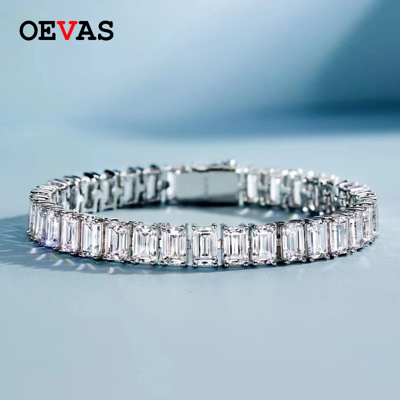 

Chain OEVAS 100% 925 Sterling Silver 46mm Emerald Cut High Carbon Diamond Bracelets For Women Engagement Wedding Party Fine Jewelry 230508
