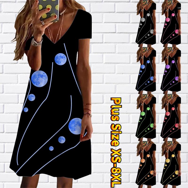 

Casual Dresses 2023 Knee Length Dress Summer Sexy V-neck Women's Slim Fit DressFashion Design Print Short Sleeve, 28525black