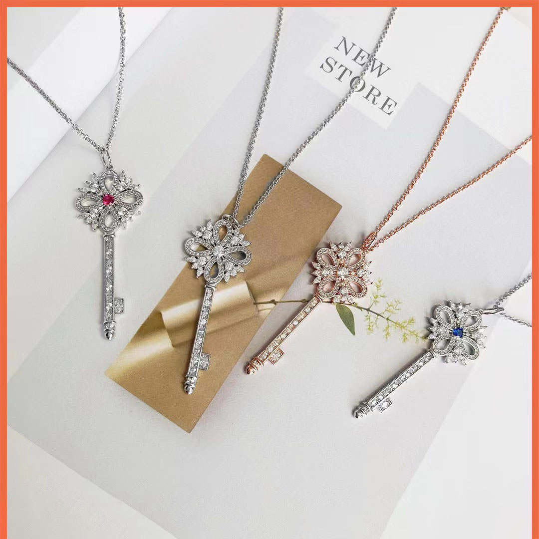 

rose gold sliver chain key love necklaces for teen girls women mom daughter lovers designer jewelry 18K Gold diamond unisex Party Christmas Wedding gifts Birthday