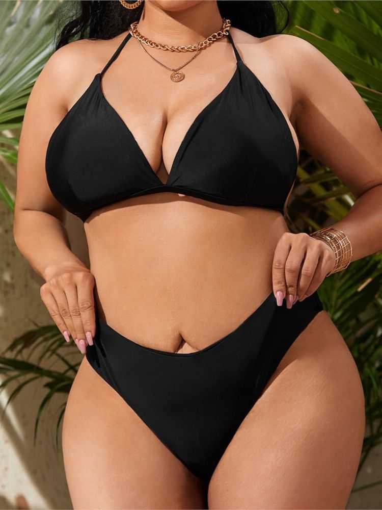 

Women's Plus Size Swimwear Plus Size Black Bikini Swimsuit 4XL For Women's Retro Vintage Large Size Bathing Suit Over Size Push Up Biquini Swimwear Z0508