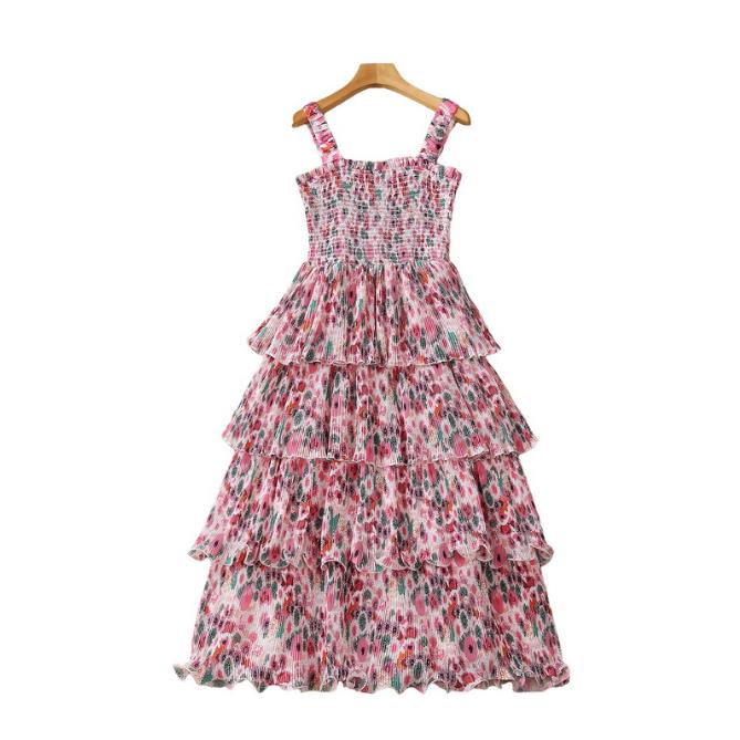 

326 XL 2023 Spring Flora Print Dress Spaghetti Strap Sleeveless Mid Calf Polyester Panelld DRess Luxury Fashion Prom Womens Clothes SH, Customize