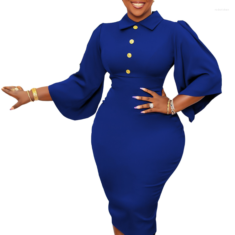 

Ethnic Clothing 2023 Summer Elegant African 3/4 Sleeve Polyester Knee-length Dress Dresses For Women Daily Bodycon Flare Sleeves