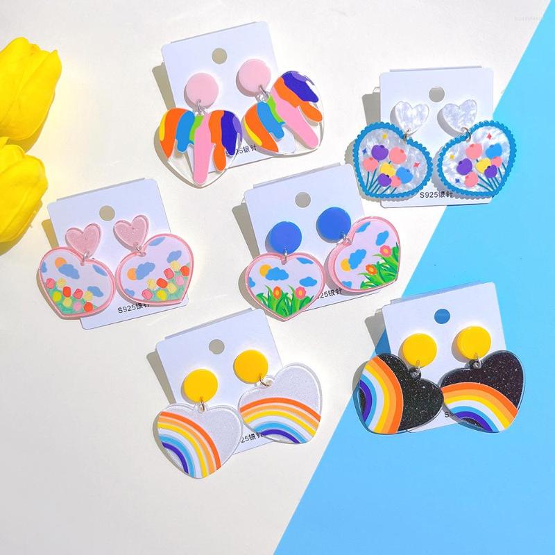 

Dangle Earrings Women Colorful Heart Flower Acrylic Drop Korean Fashion Ear Jewelry 2023 Trend Brincos