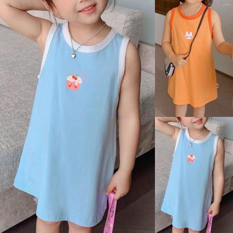 

Girl Dresses Girls Summer Cute Cartoon Print Sling Round Neck Sleeveless A Line Dress, Blue