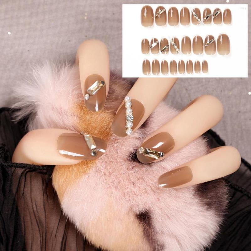 

False Nails 1 Set Chic Three-dimensional Fake Coffee Color Nail Decoration DIY Exquisite