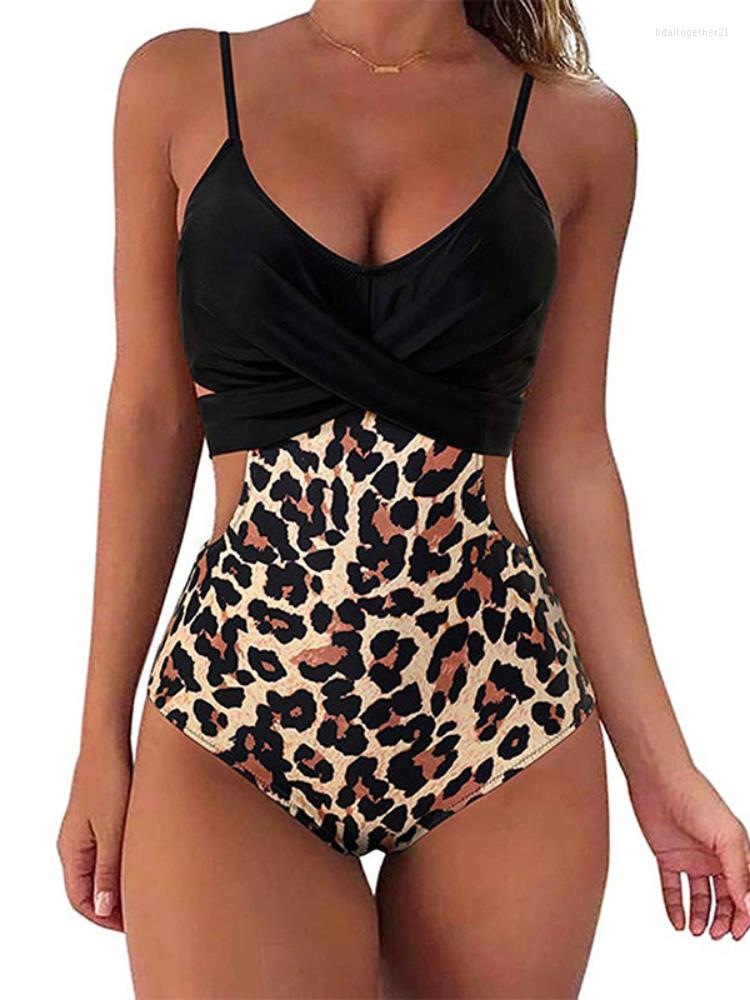 

Women' Swimwear Leopard Women' Swimsuit One Piece Cut Out 2023 Sexy Cross Back Bathing Suits Brazilian Biquini Bodysuit Monokini, Black leopard