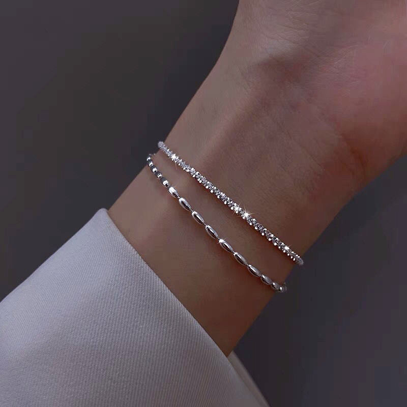 

Chain Fashion 925 Sterling Silver Double Layer Bracelet Beads Exquisite Simple Women Fine Jewelry Accessories 230508