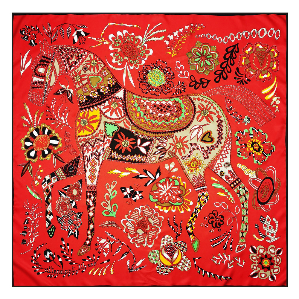 

Sarongs POBING Manual Hand Rolled Twill Silk Scarf Women Floral Horse Square Scarves Echarpes Foulards Femme Wrap Bandana Hijab 90CM 230509