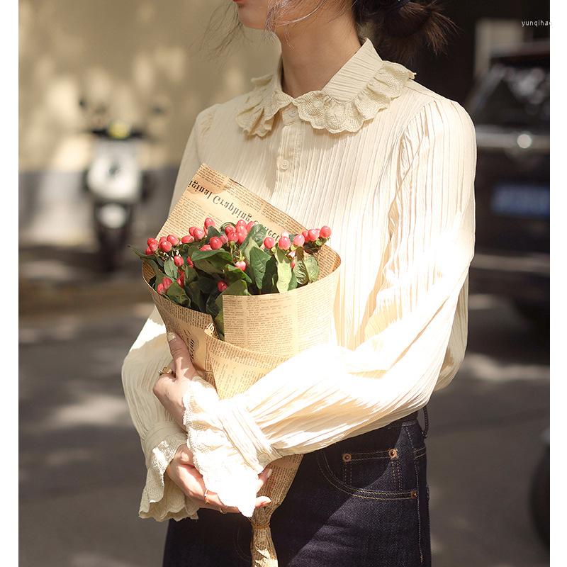

Women's Blouses Women's Shirt 2023 Spring Ruffled Puff Sleeve Sweet Blouse Single Breasted Solid Color Fashion Chic Leisure Female Tops, 01