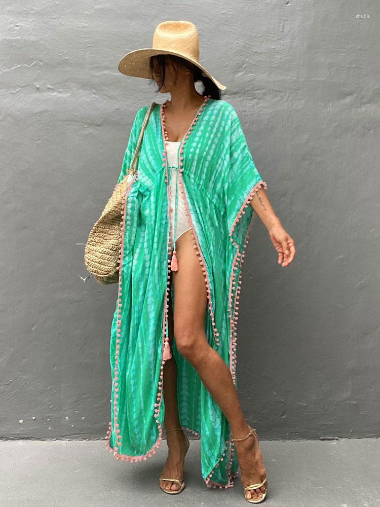 

Women's Swimwear 2023 Causal Light Green Tie Dye Tunic Loose Bikini Cover-ups Summer Beachwear Half Sleeve Swim Suit Cover Up A2429, Black