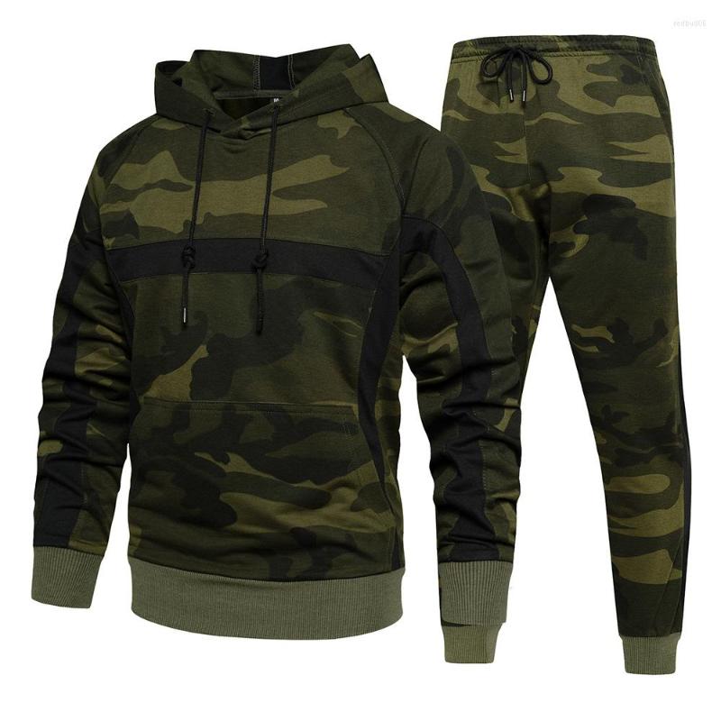 

Men's Tracksuits Men's Athleisure Suit Fall And Winter Camouflage Loose Large Size Cardigan Hooded Two-piece Set, Army green