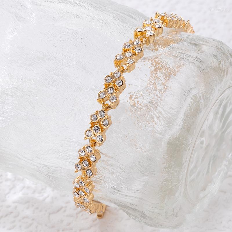 

Link Bracelets Simple Elegant Gold Color Flowers Bohemian Rhinestone Bracelet For Women Simall Trendy Animals Party Jewelry Gifts
