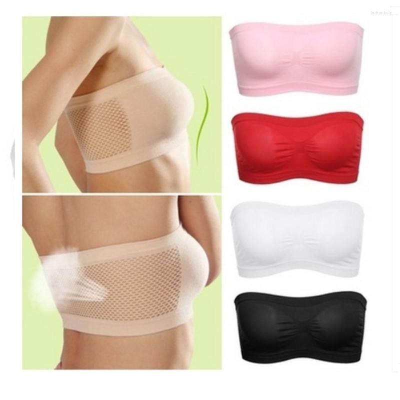

Bustiers & Corsets One Piece Tube Top Seamless Sexy Invisible Bra Strapless Bustier Bandeau Breathable Wrapped Chest Women Lingerie, Pink