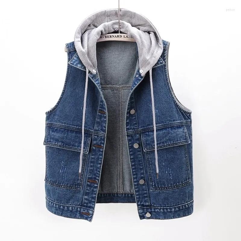 

Women' Vests Women Denim Vest Jacket 2023 Spring Autumn Clothes Sleeveless Short Jeans Waistcoats Female Hooded Cowboy Casual Tops, Black