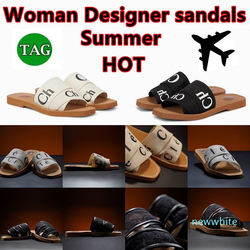 

women designer luxury summer Woody sandals for Mules flat slides Light tan beige white black pink lace Lettering Fabric canvas slippers womens summer outdoor shoes, As shown in the figure