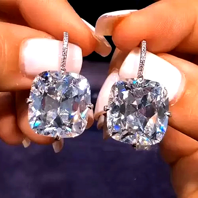 

Trendy Cushion Cut AAAAA Zircon Dangle Earring White Gold Filled Party Wedding Drop Earrings for Women Bridal Promise Jewelry