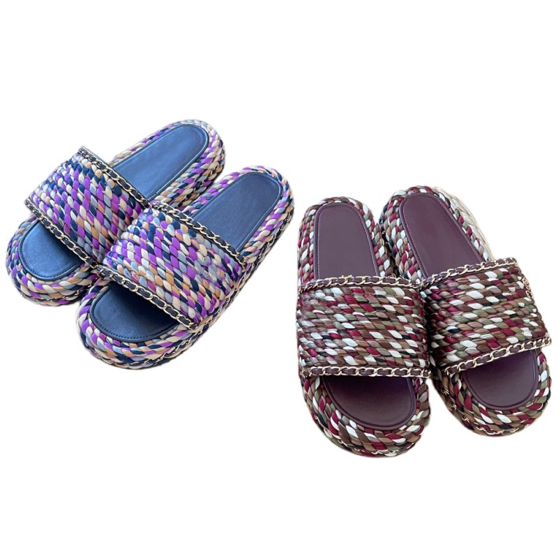 

Slippers women's colourful designer shoes fashion weave platform shoes metal chain beach shoes luxury letter sandals summer outdoor lady shoes open toe flip flops, Purple