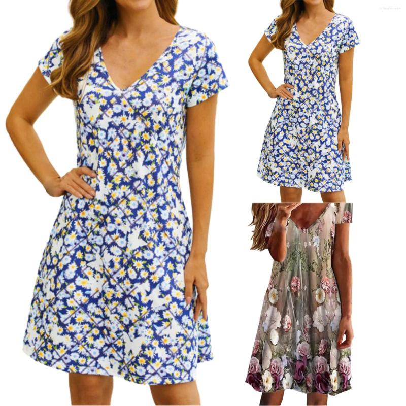 

Casual Dresses Women's V Neck Floral Print Loose Dress Summer Women Halter, Blue