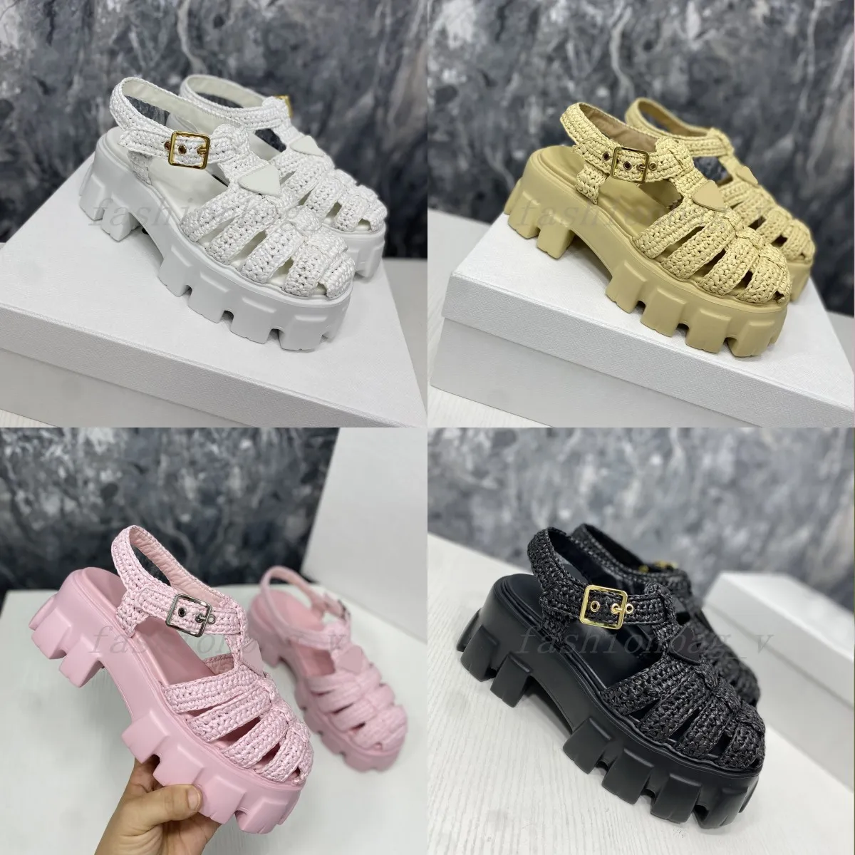 

Designer Sandals Women Monolith Fiber Women Sandals Summer Muffin Thick Sole Beach Roman Shoes Fresh Color Shoes