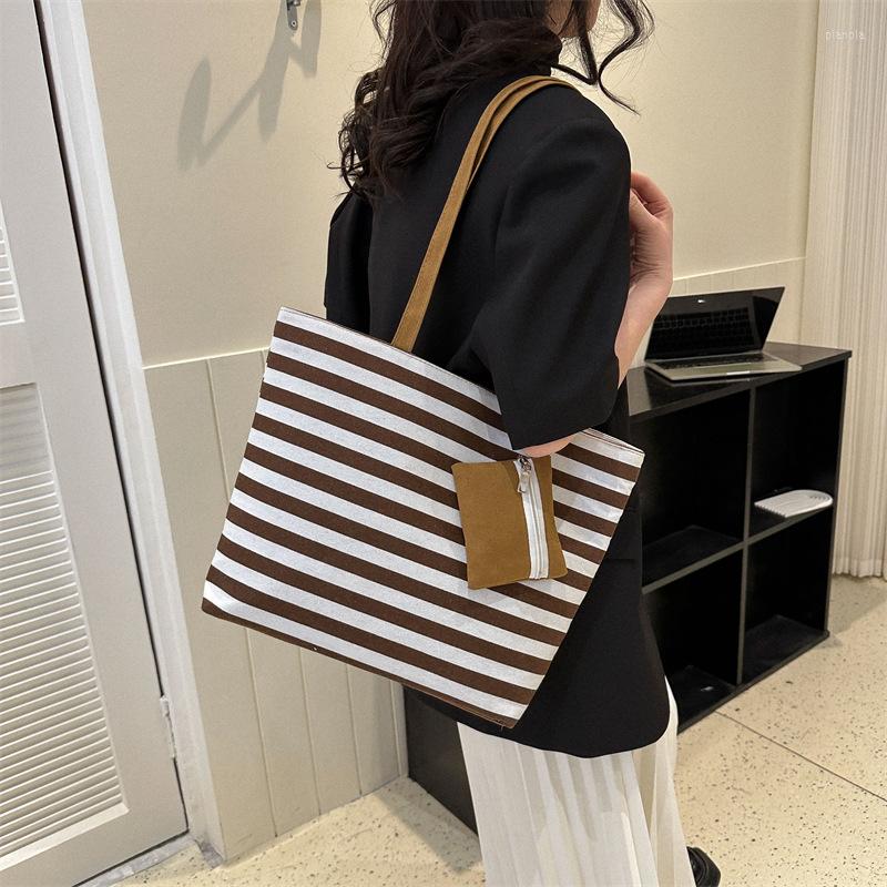 

Evening Bags Large-Capacity Brand Canvas Striped Printing All-Match High-Quality Texture Support Women Shoulder Tote Simple Handbag, Black